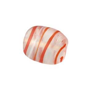 Ovale afgeplatte kraal mat oranje, wit en rood (glas)