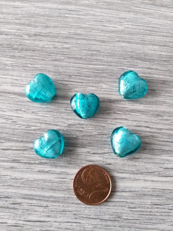 Imitatie Venetiaanse hartvormige glaskraal - turquoise 2