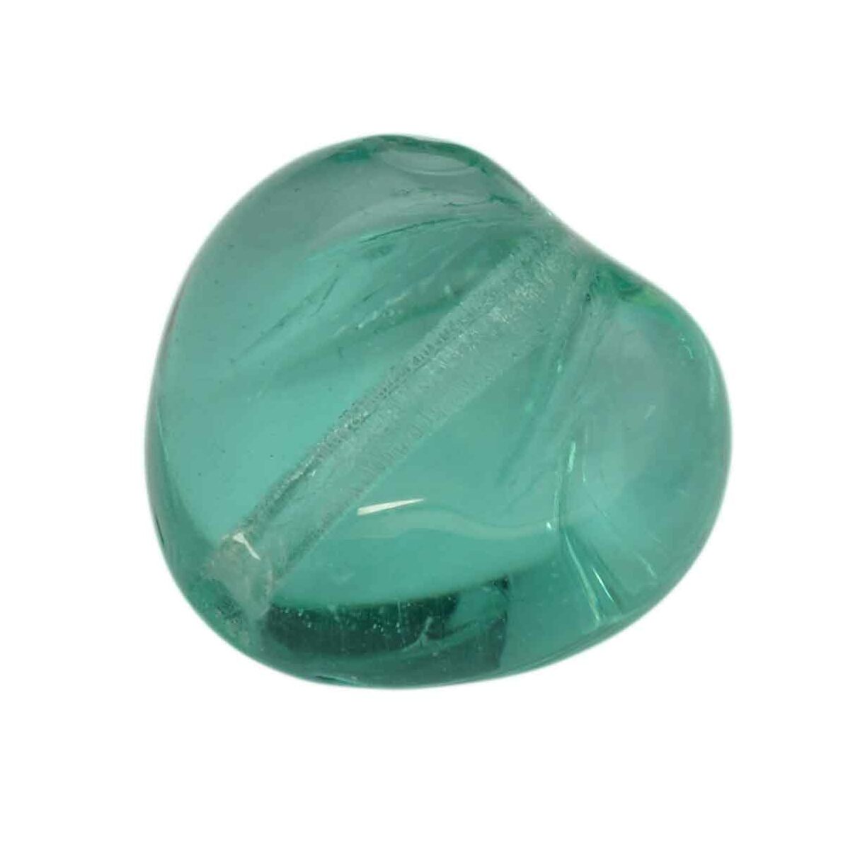 Transparante turquoise hartvormige glaskraal