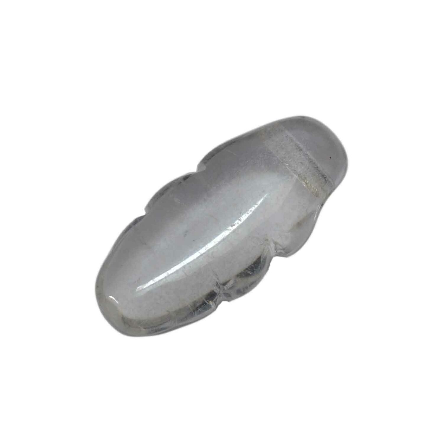 Witte doorzichtige ovale hanger met geribbelde kantjes (glaskraal)