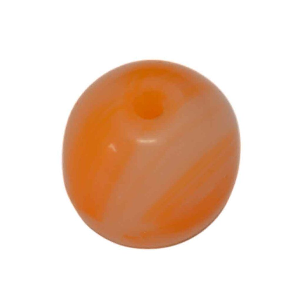 Oranje - witte ronde glaskraal met kantjes