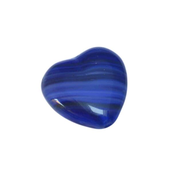 Blauwe hartvormige glaskraal met strepen