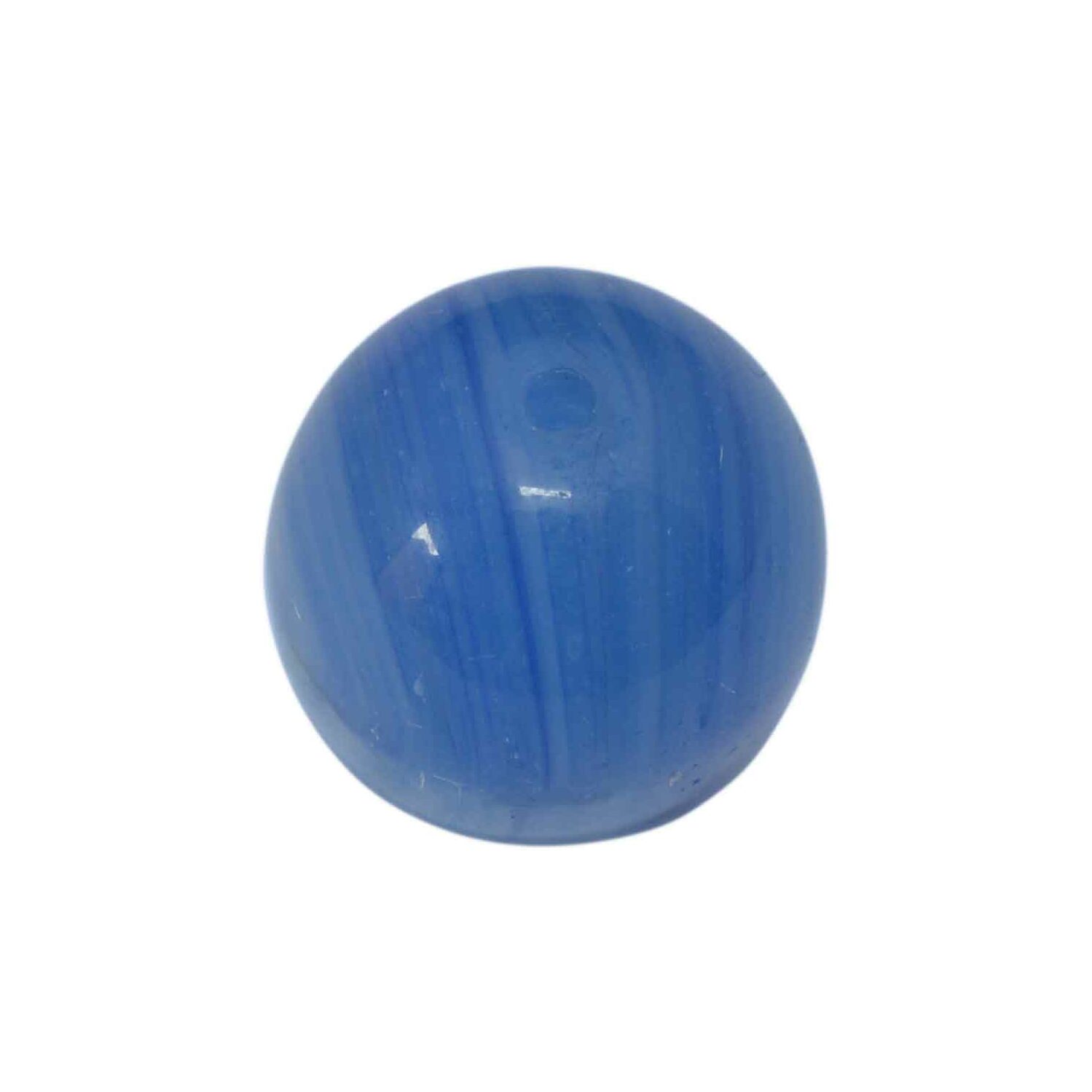 Blauwe ronde glaskraal met witte strepen