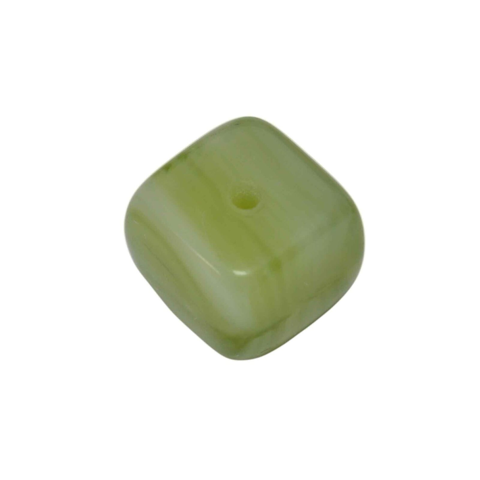 Witte - Groene kubus glaskraal