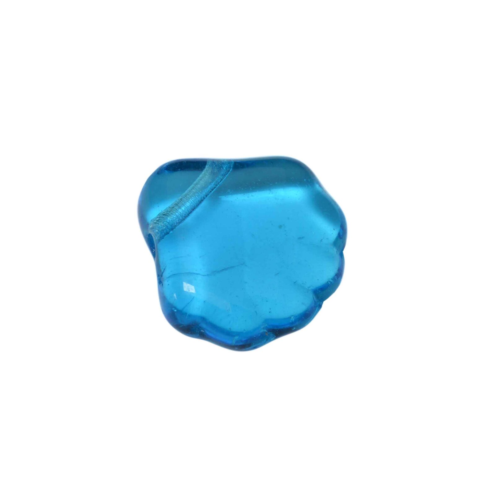 Blauwe doorzichtige glaskraal in schelpvorm