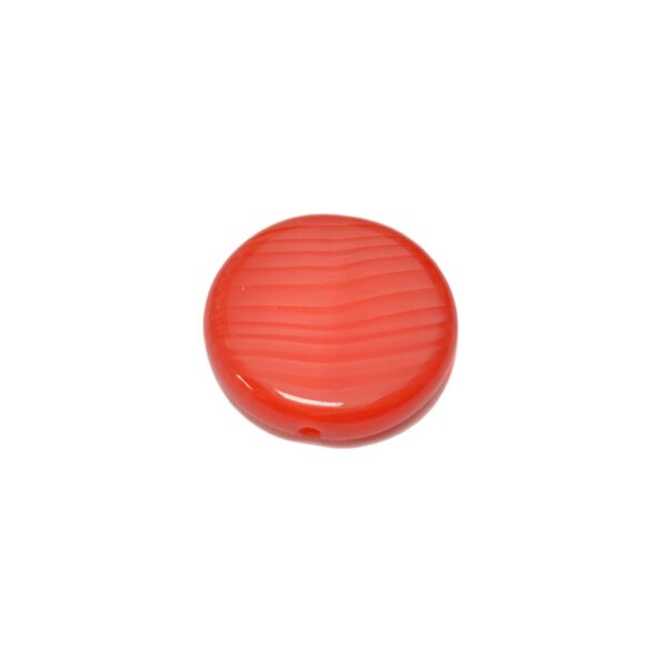 Rode platte ronde glaskraal met witte strepen