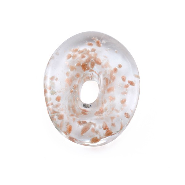 Venetiaanse ovale glaskraal (donut) met glitter en koper