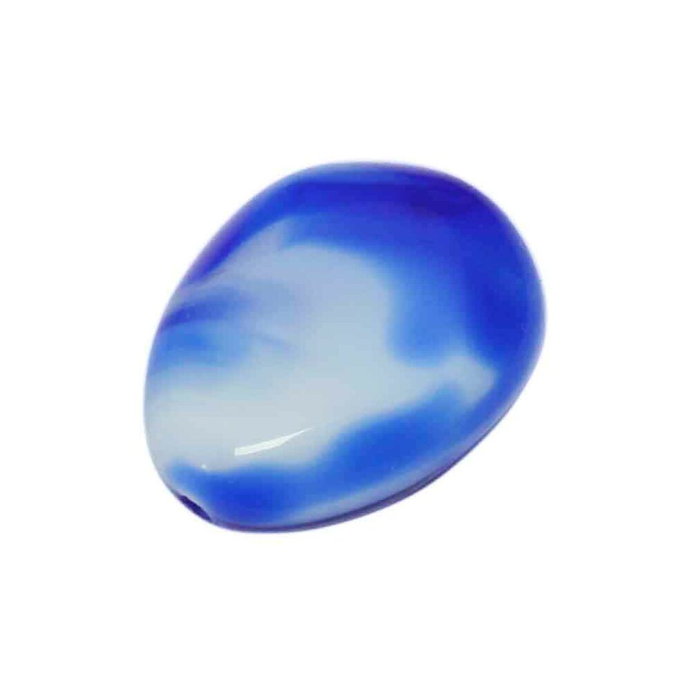 Blauwe - witte ovale glaskraal