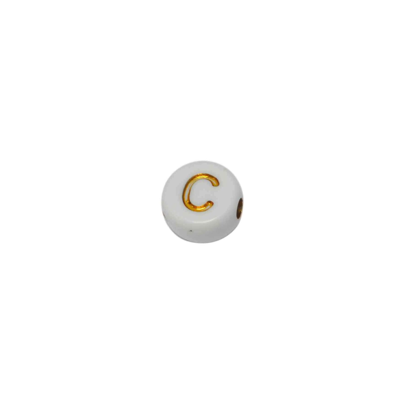 Witte ronde kraal met blinkende letter C