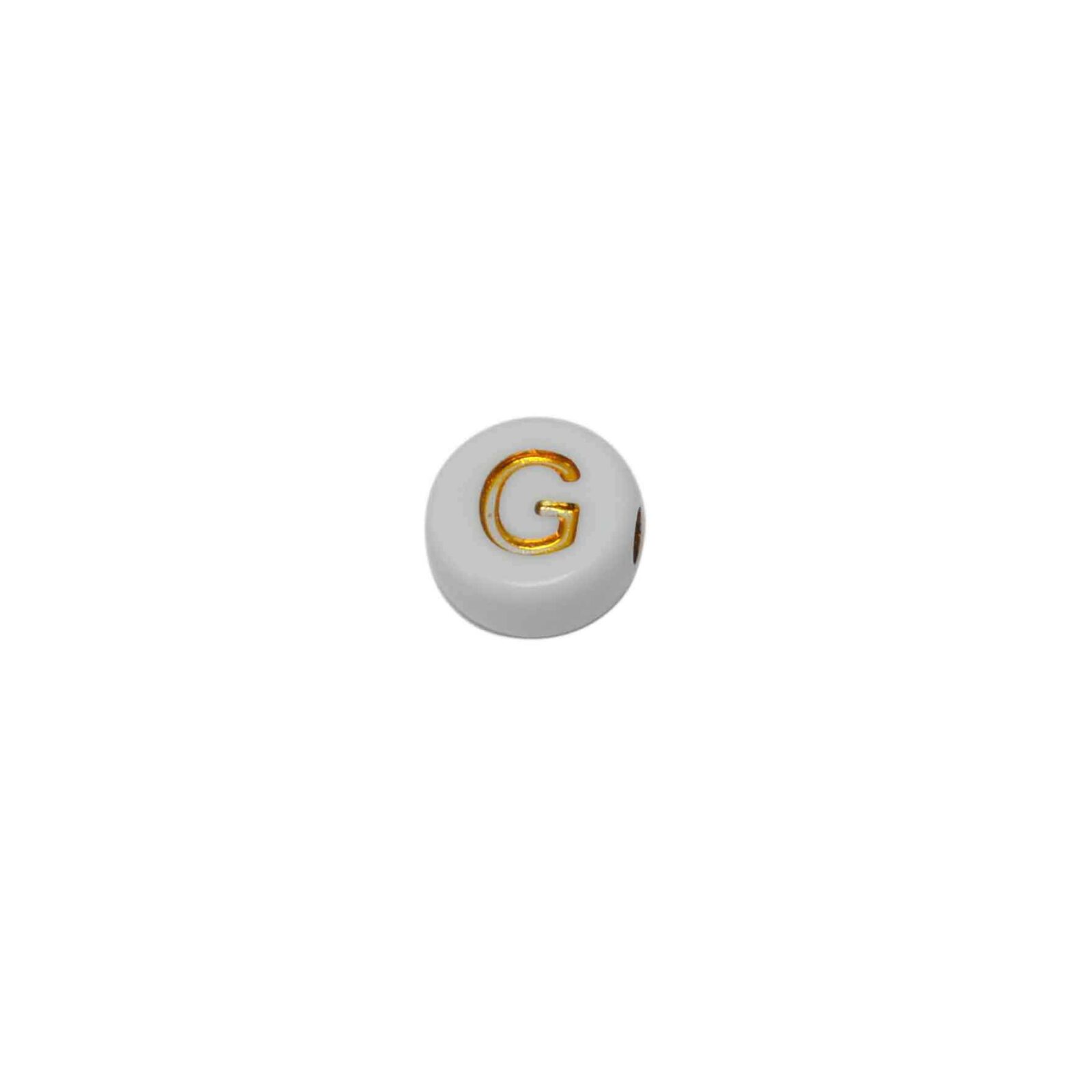 Witte ronde kraal met blinkende letter G