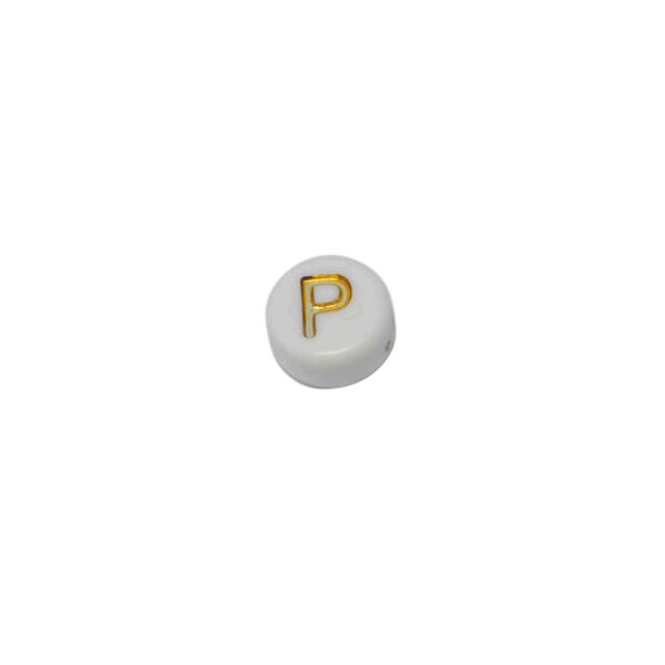 Witte ronde kraal met blinkende letter P