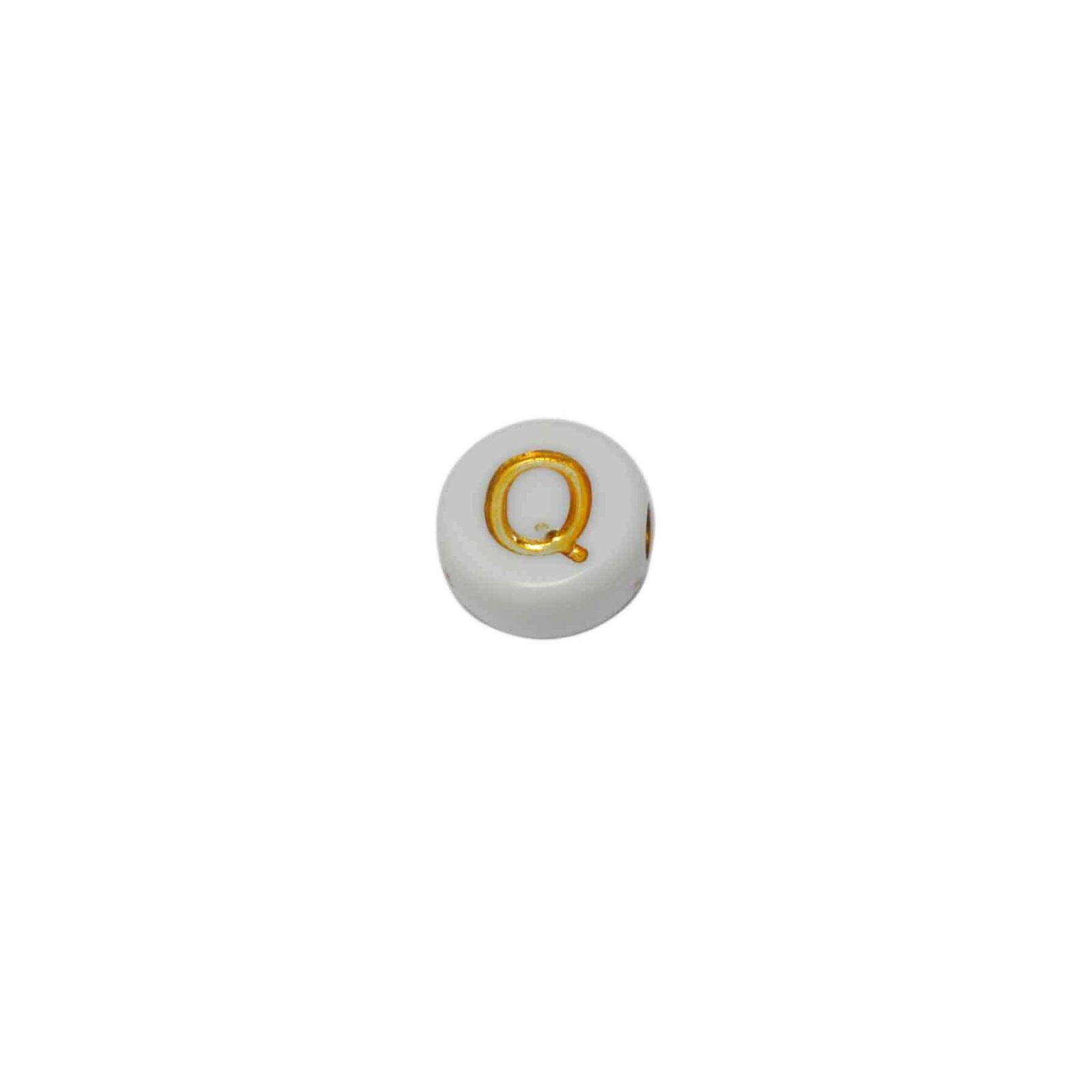 Witte ronde kraal met blinkende letter Q