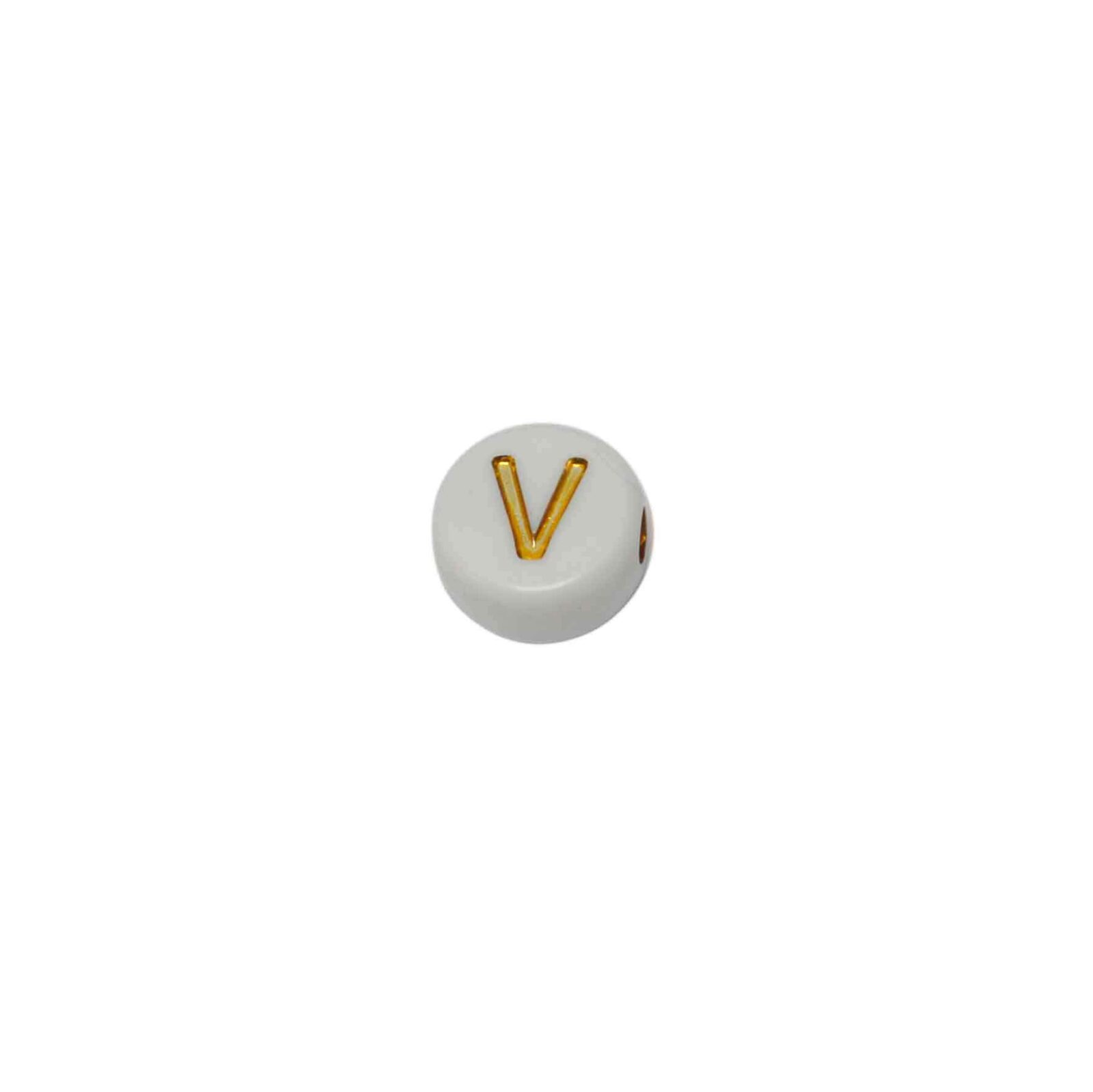 Witte ronde kraal met blinkende letter V