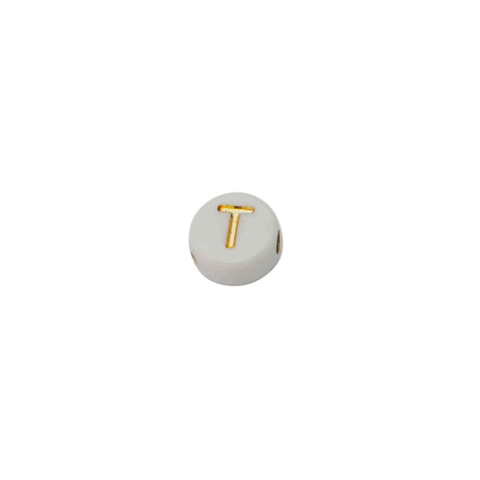 Witte ronde kraal met blinkende letter T