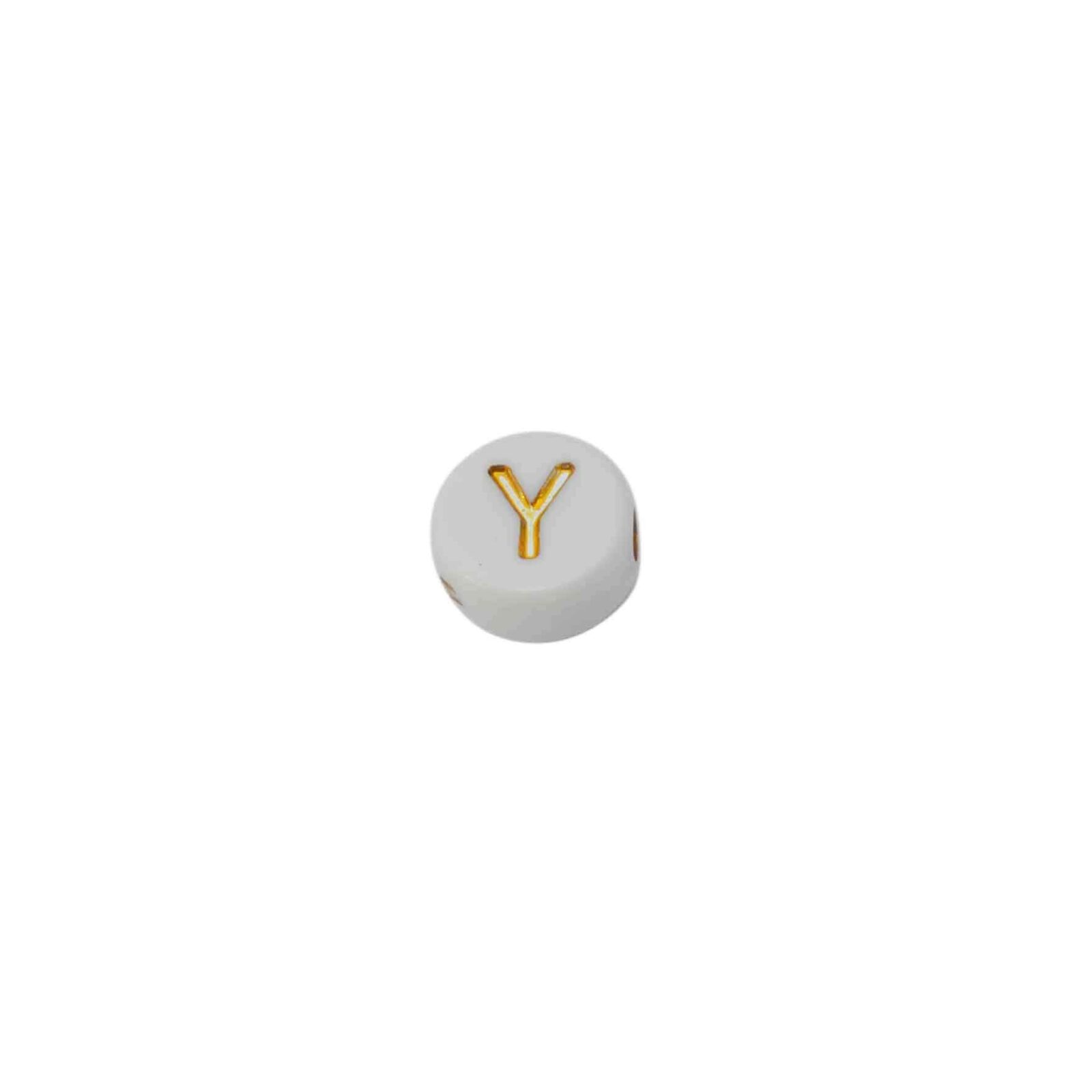 Witte ronde kraal met blinkende letter Y