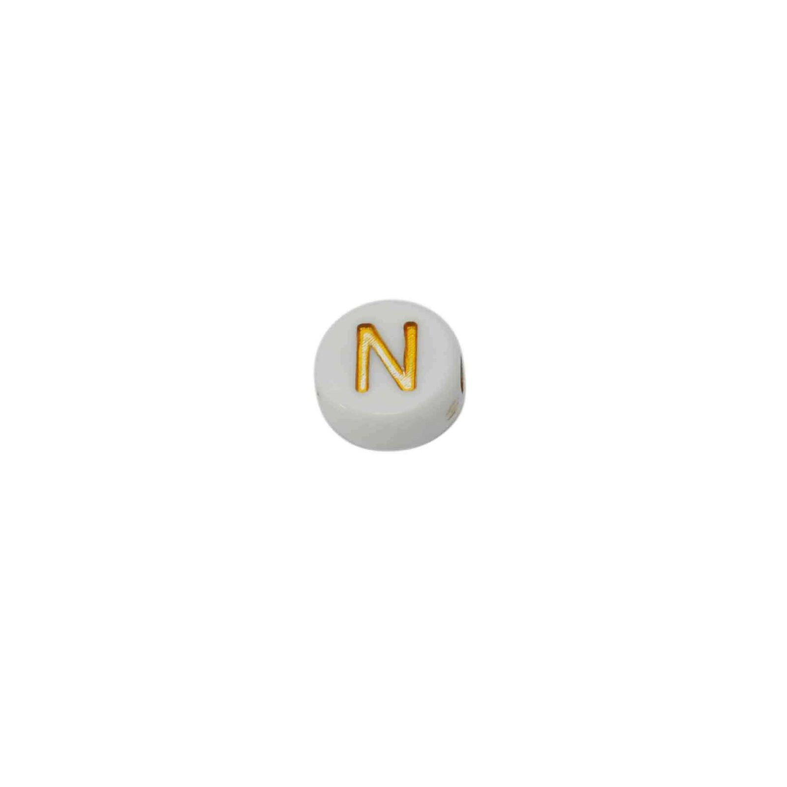 Witte ronde kraal met blinkende letter N
