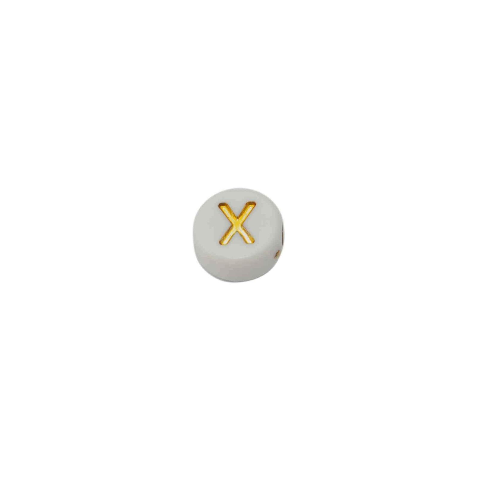 Witte ronde kraal met blinkende letter X