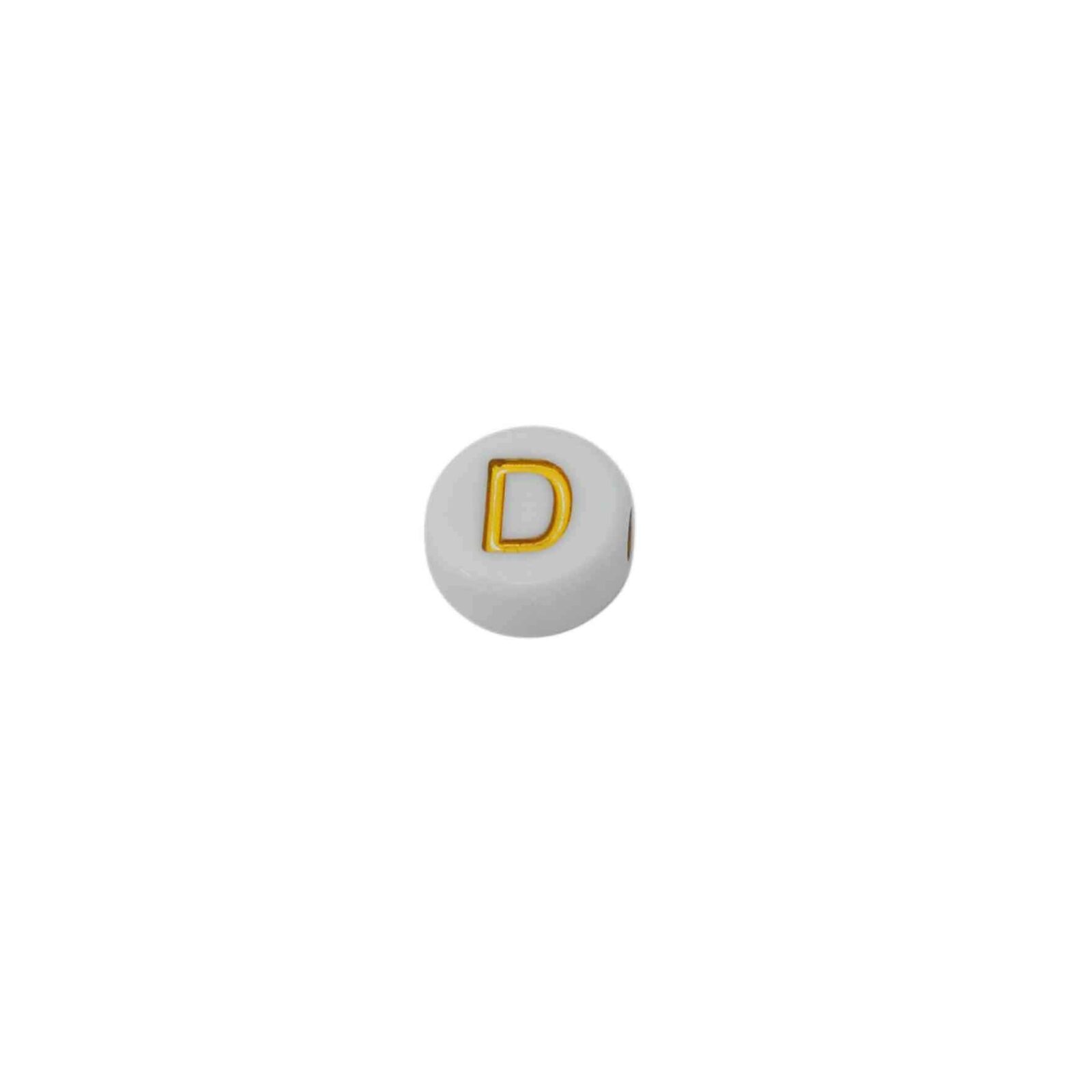 Witte ronde kraal met blinkende letter D