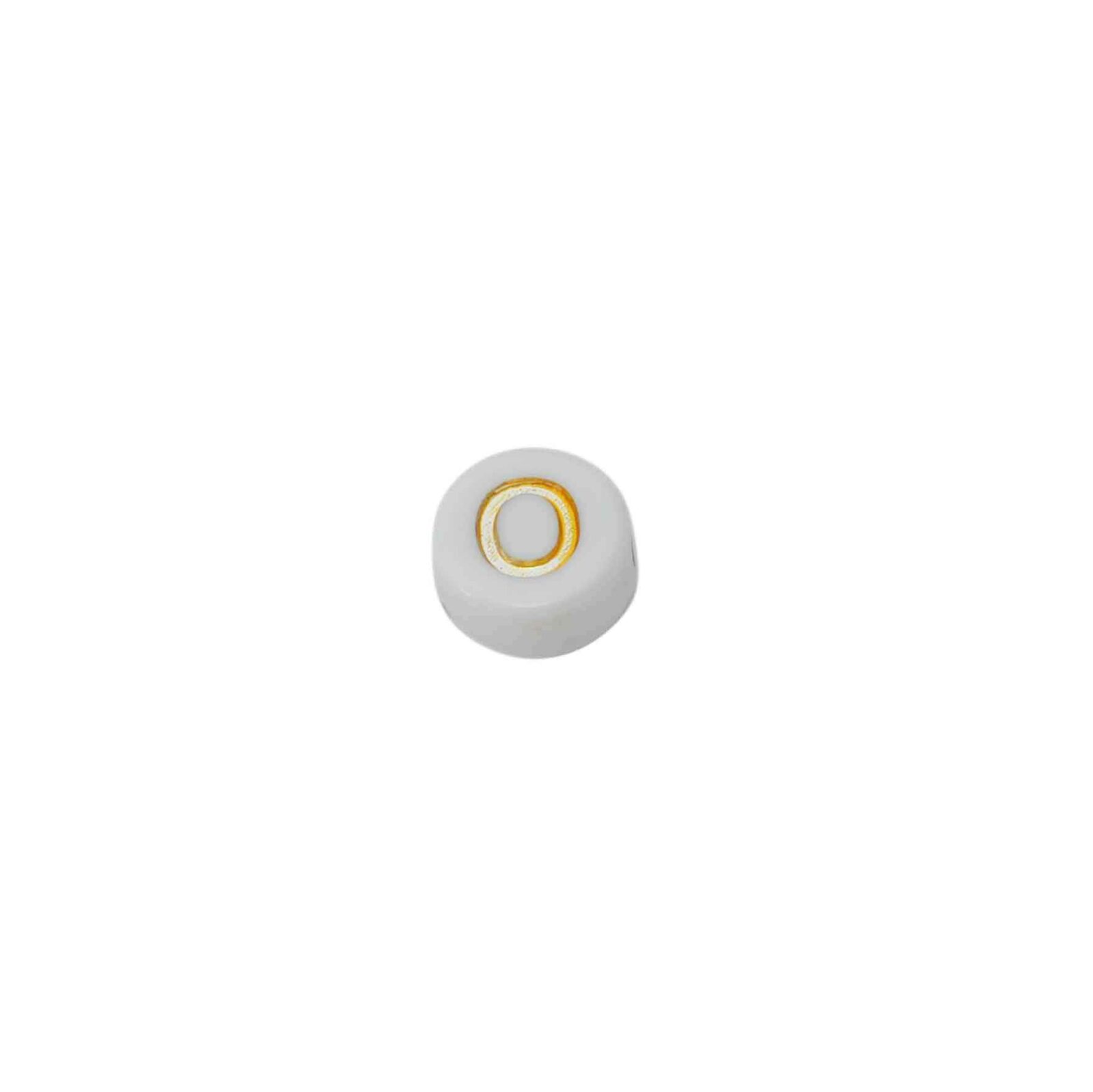 Witte ronde kraal met blinkende letter O
