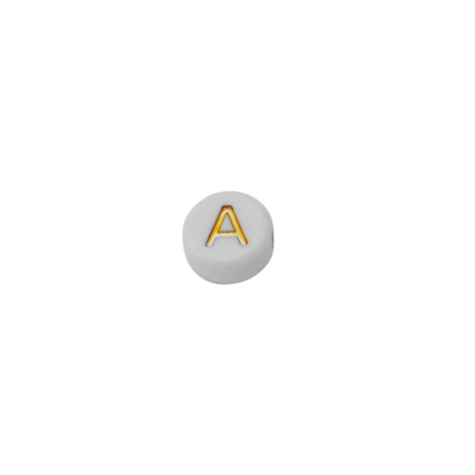 Witte ronde kraal met blinkende letter A