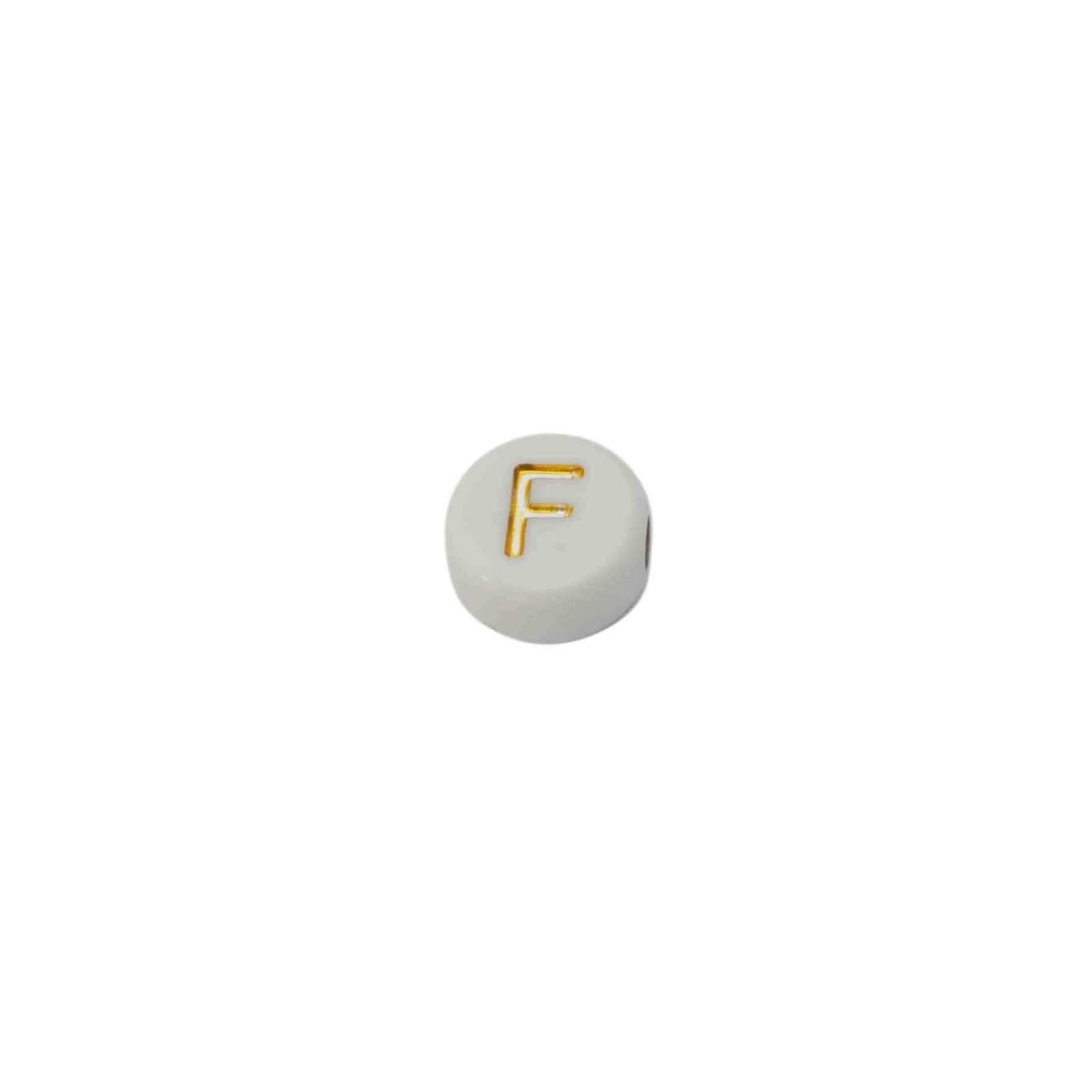 Witte ronde kraal met blinkende letter F