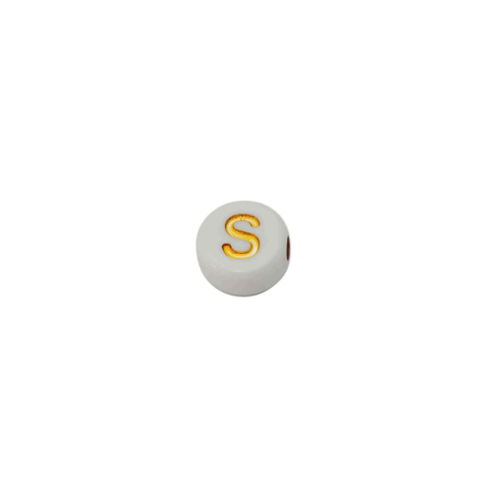 Witte ronde kraal met blinkende letter S