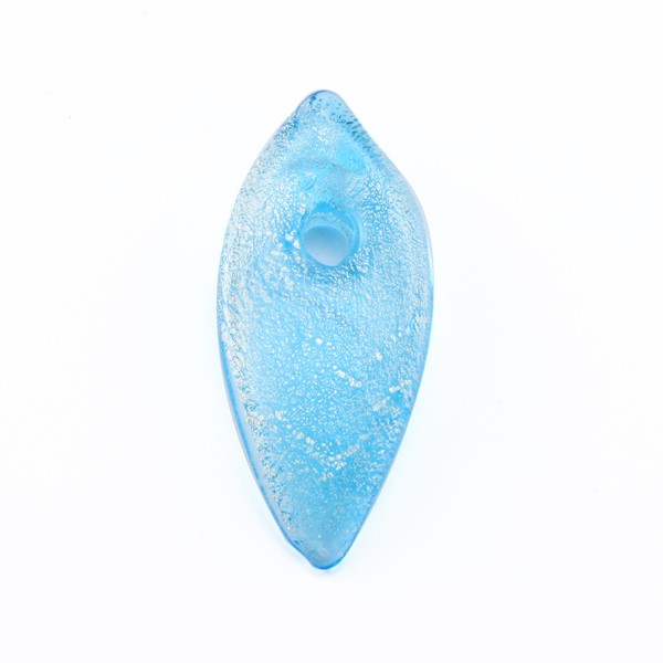 Blauwe Venetiaanse glaskraal in de vorm van een veer (met glasblad)