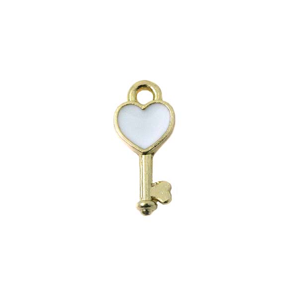 Goudkleurige bedel sleutel met wit hartje