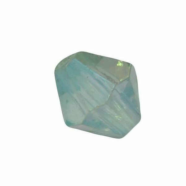 Kristal kleurige bicone kunststof kraal met groene schijn en glans