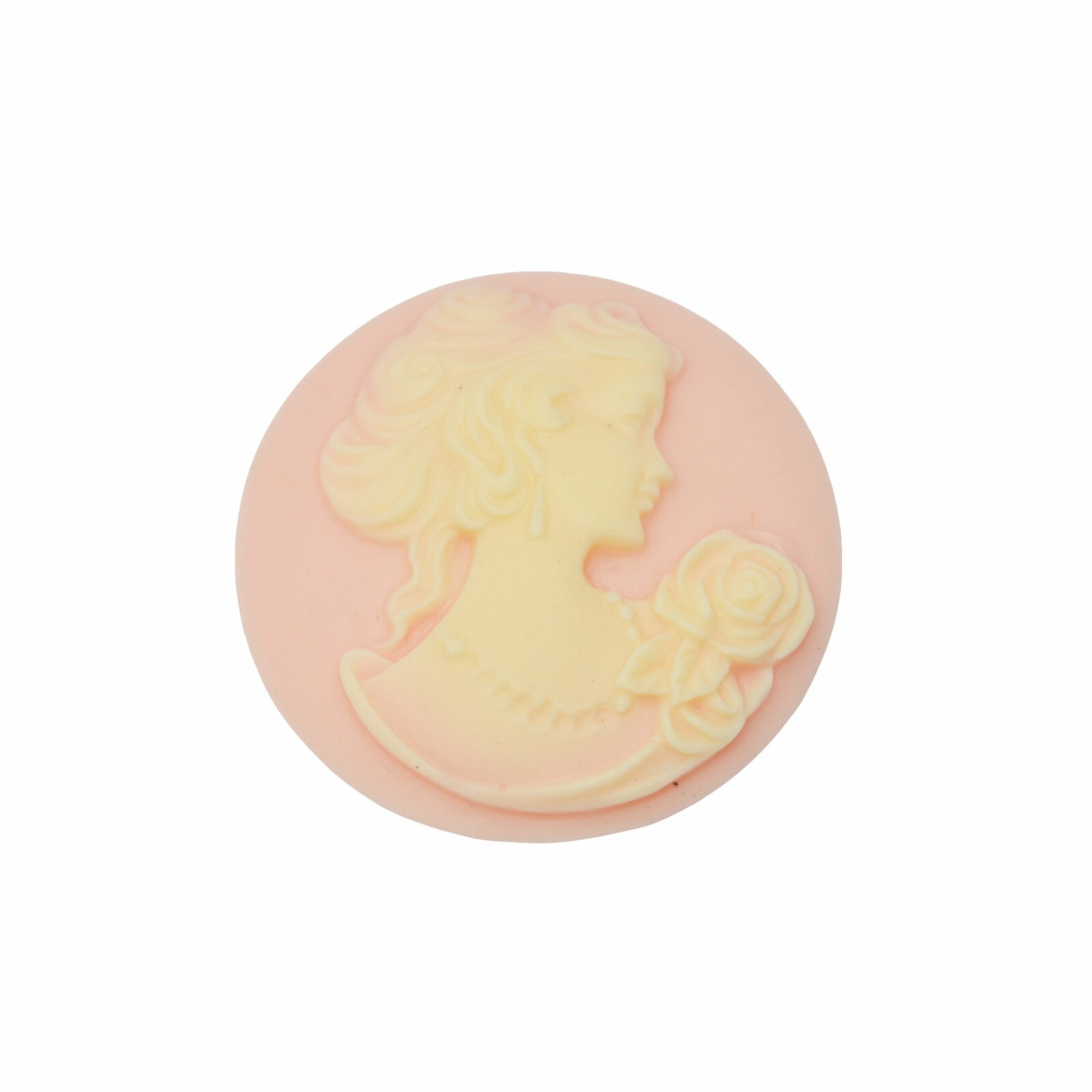 Roze/witte rond cabochon camee - vrouw