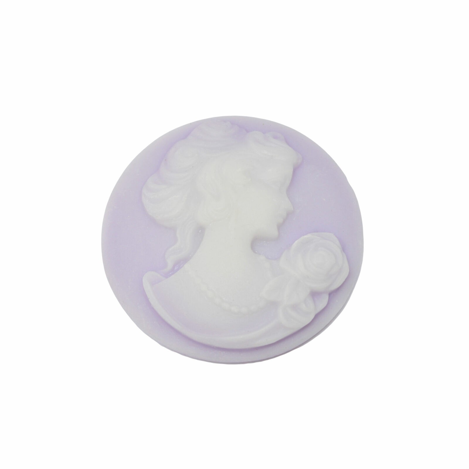 Paarse/witte rond cabochon camee - vrouw