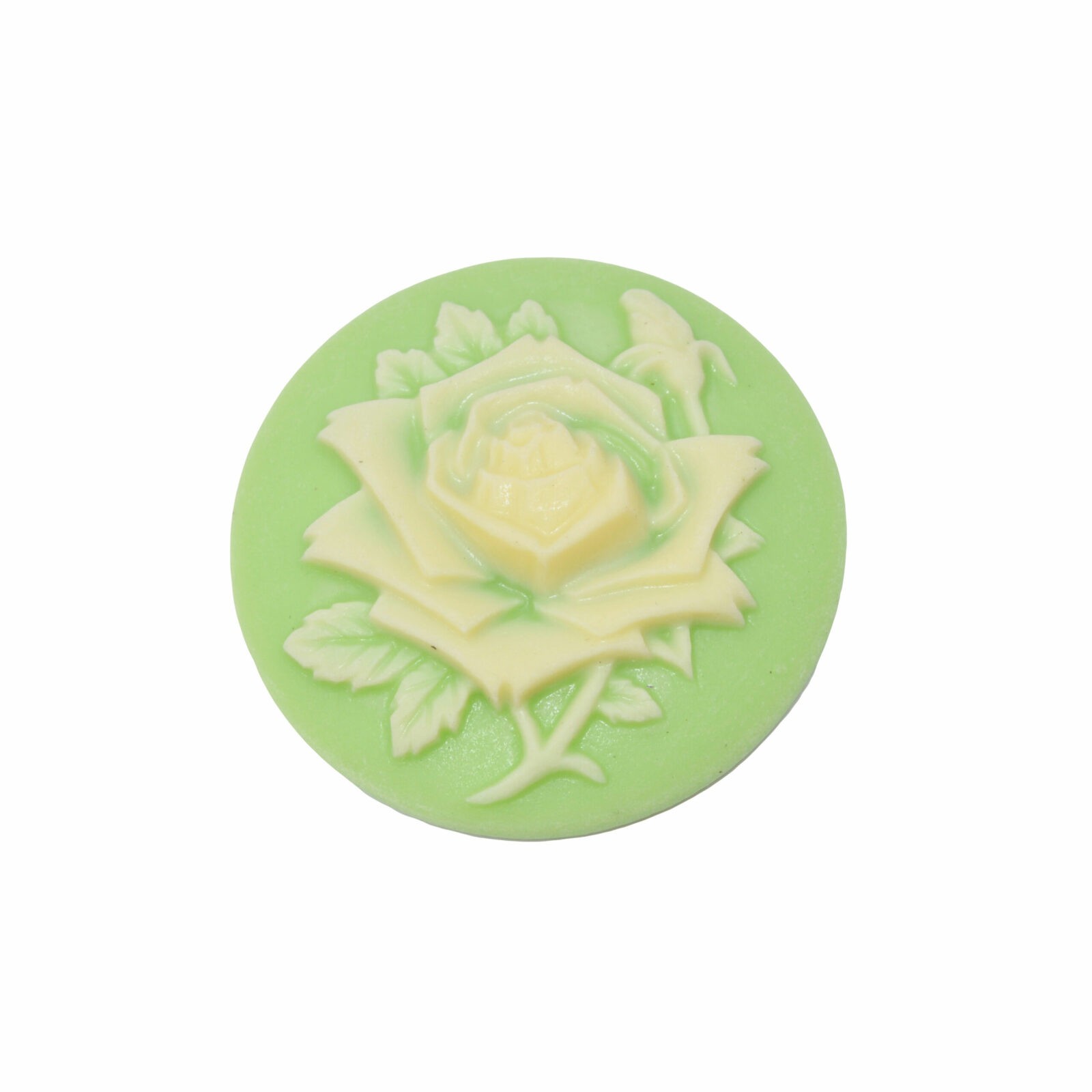 Groene/witte rond cabochon camee - roos