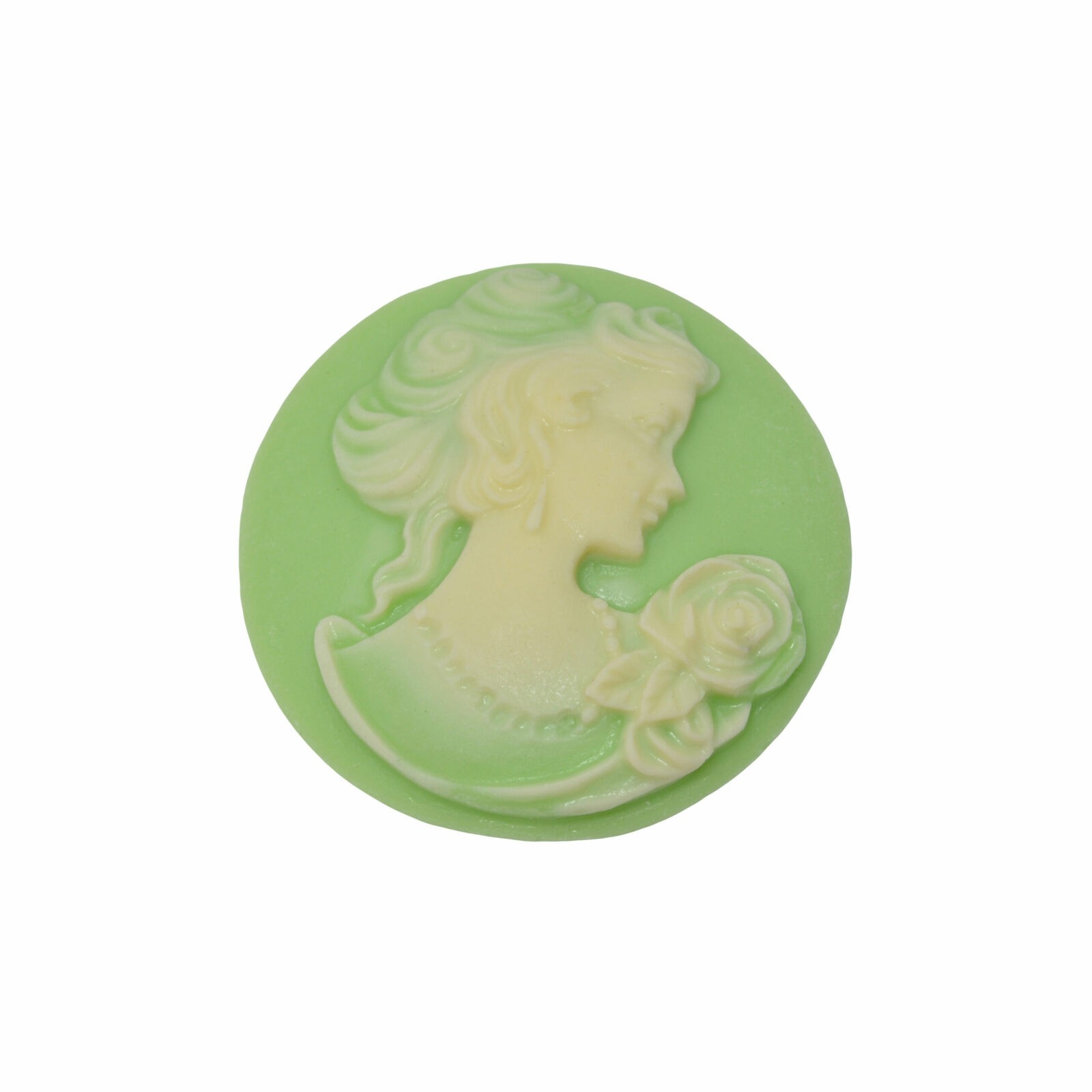 Groene/witte rond cabochon camee - vrouw