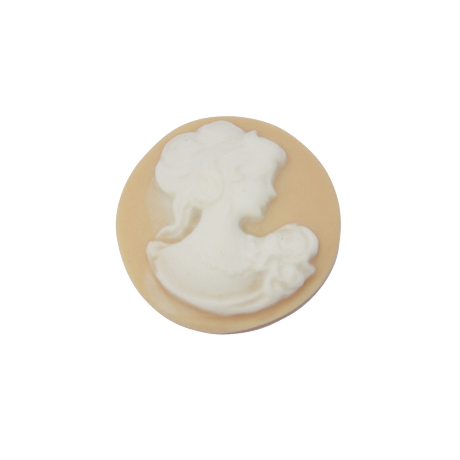 Bruine/witte rond cabochon camee - vrouw