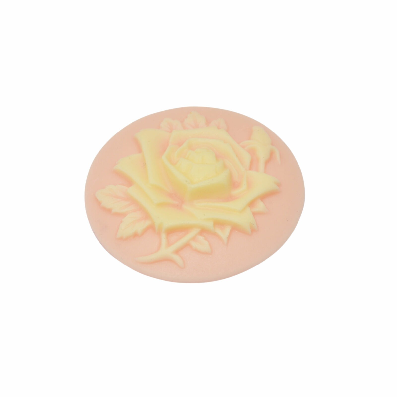 Roze/witte rond cabochon camee - roos
