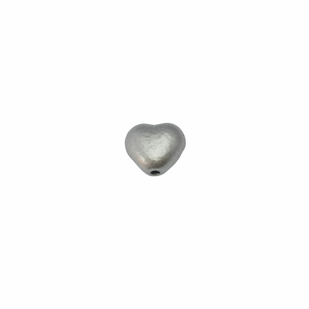 Zilverkleurige glaskraal in de vorm van een hart