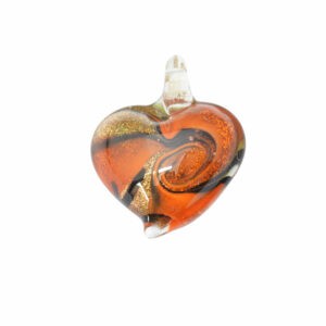 Oranje, zwarte en goudkleurige hartvormige Venetiaanse glaskraal