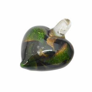 Groene, zwarte en goudkleurige hartvormige Venetiaanse glaskraal
