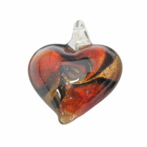 Rode, zwarte en goudkleurige hartvormige Venetiaanse glaskraal