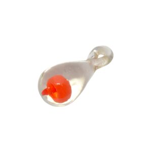 Kristal kleurige Venetiaanse glaskraal met oranje/rode kwal in de vorm van een druppel