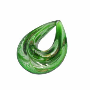 Grote groene en zilverkleurige ovale Venetiaanse hanger in de vorm van een druppel (glas)