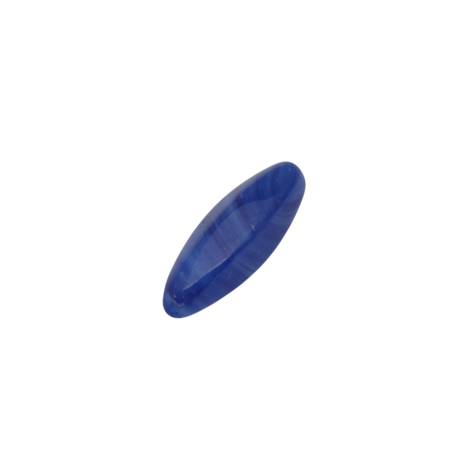 Donkerblauwe ovale glaskraal met witte/blauwe strepen