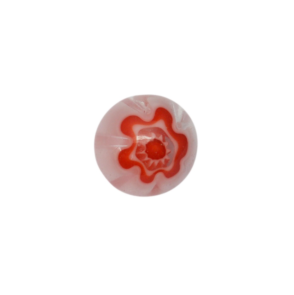 Rode - witte millefiori glaskraal met bloemen (8 mm)