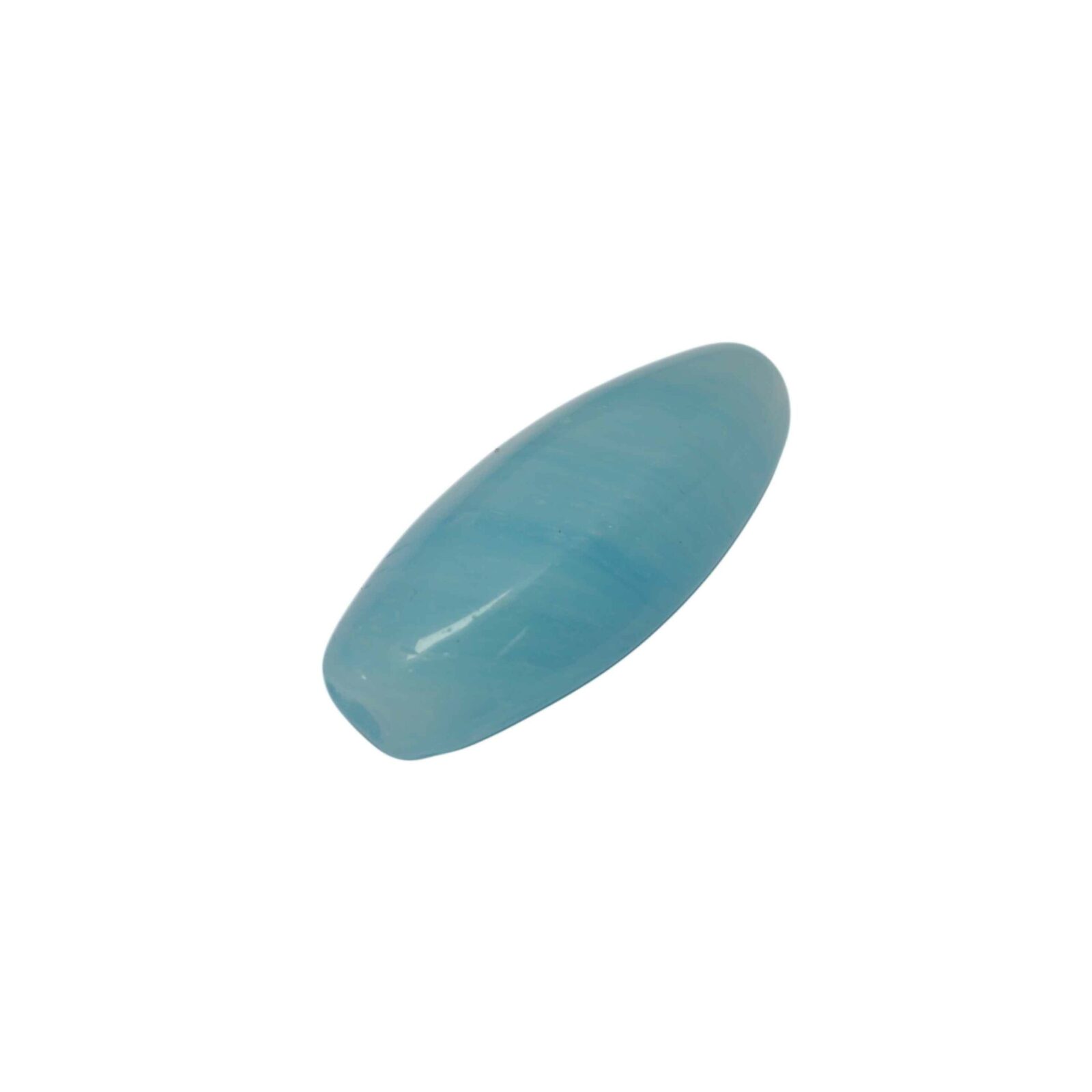 Blauwe ovale glaskraal met witte/blauwe strepen