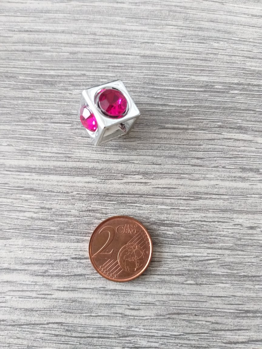 Zilverkleurige kubus kunststof kraal met roze ronde plakstenen 2