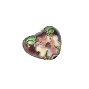 Donkerbruine/witte/roze/groene/rode & goudkleurige gepartitioneerde glaskraal met een bloem in de vorm van een hart