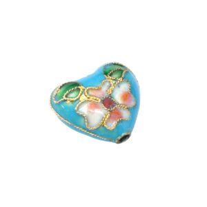 Blauwe/roze/witte/rode/goudkleurige & groene gepartitioneerde glaskraal met een bloem in de vorm van een hart