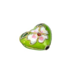 Groene/roze/witte/rode & goudkleurige gepartitioneerde glaskraal met een bloem in de vorm van een hart