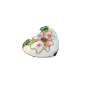 Witte/roze/groene/rode & goudkleurige gepartitioneerde glaskraal met een bloem in de vorm van een hart