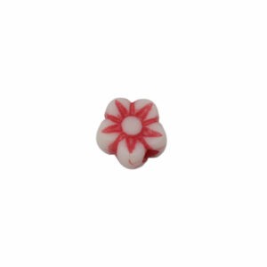 Rode/witte kunststof kraal in de vorm van een bloem